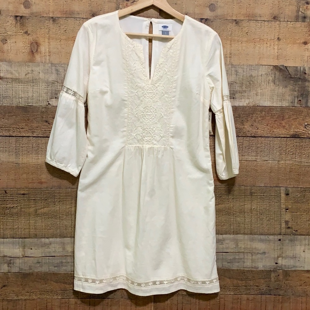 Cotton Dress Cottage style Off White Cream Ivory Peasant New